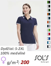 PRACTICE WOMEN - 11366 polo marškinėliai moterims su kontrastingos spalvos juostelėmis ant apykaklės ir rankogalių